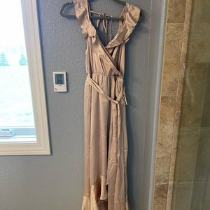 Show Me Your Mumu - Samantha Ruffle Wrap Dress - Champagne Luxe Satin